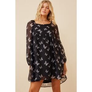 HAYDEN Buffy Chiffon Layered Butterfly Dress in Black Misses NEW Size Small